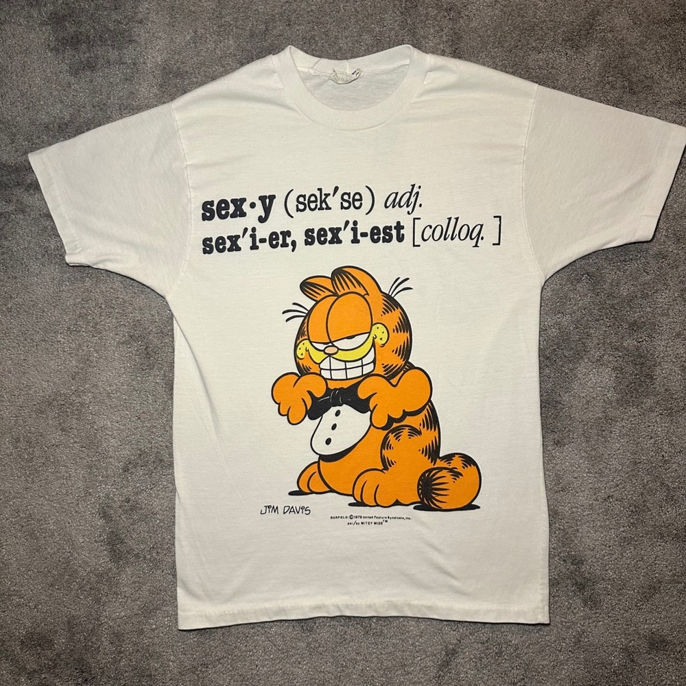Mitey Miss Garfield T-Shirt Unisex Fits Small White Vintage 1978 Sexy Definition